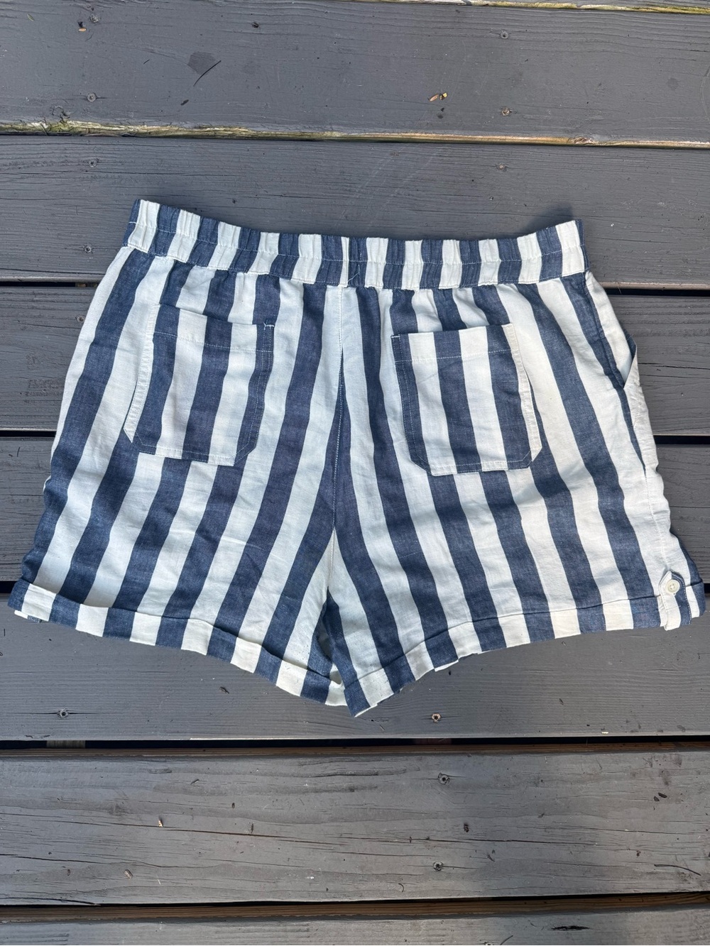 Pact Mariner Blue Striped Rhea Tabbed Shorts Organic Cotton Linen Sz XL Summer - Picture 3 of 5